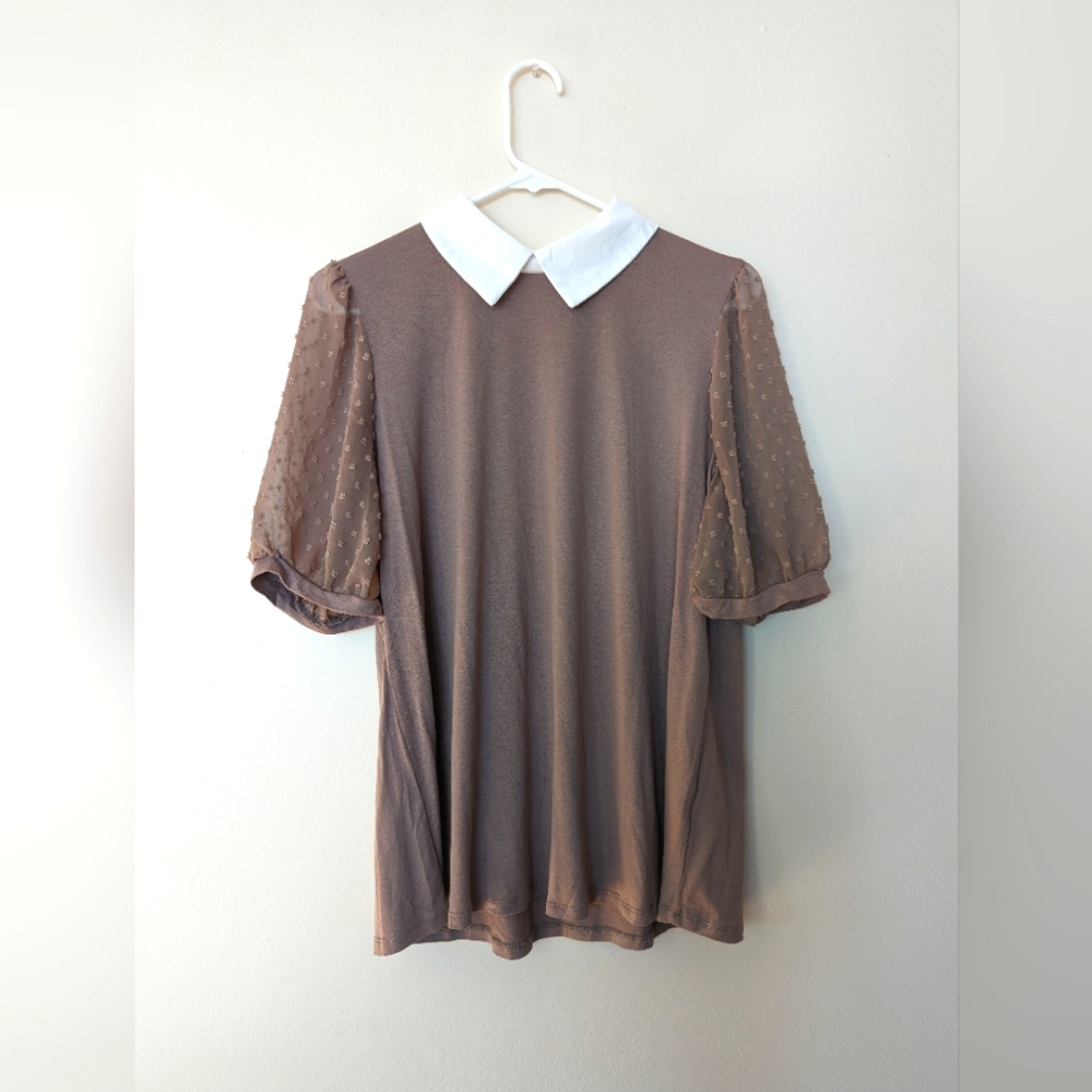 Taupe Peter Pan Collar dress Shirt. NWOT.